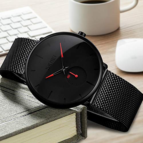 Relojes para Hombres, KOTIME De Moda Casual Hombre Relojes De Malla Ultra Fino Negro para Hombres Relojes Deportivo Reloj Hombre de Cuarzo Impermeable (Rojo)