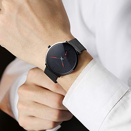 Relojes para Hombres, KOTIME De Moda Casual Hombre Relojes De Malla Ultra Fino Negro para Hombres Relojes Deportivo Reloj Hombre de Cuarzo Impermeable (Rojo)