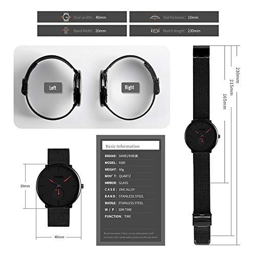 Relojes para Hombres, KOTIME De Moda Casual Hombre Relojes De Malla Ultra Fino Negro para Hombres Relojes Deportivo Reloj Hombre de Cuarzo Impermeable (Rojo)