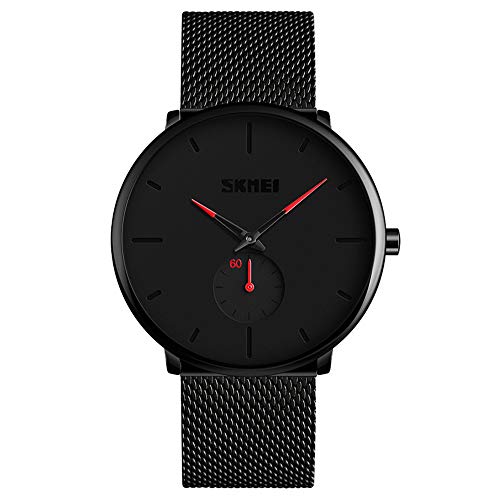 Relojes para Hombres, KOTIME De Moda Casual Hombre Relojes De Malla Ultra Fino Negro para Hombres Relojes Deportivo Reloj Hombre de Cuarzo Impermeable (Rojo)