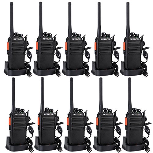 Retevis RT24 Walkie Talkie Profesionales PMR446 sin Licencia 16 Canales CTCSS DCS Walkie Talkie Recargable con Cargador USB Walkies Profesionales con Auriculars (5 Pares,Negro)