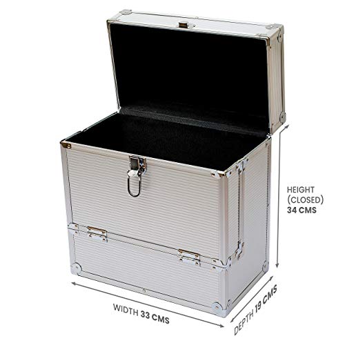 Retro Musique - Caja de almacenamiento para discos de vinilo de 12 pulgadas con solapa frontal plegable para un mejor acceso a tus LPs, rosa dorado … (Silver)