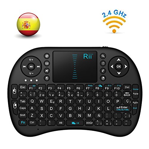 Rii Mini i8 - Teclado ergonómico con touchpad (RF 2.4 GHz, USB), color negro