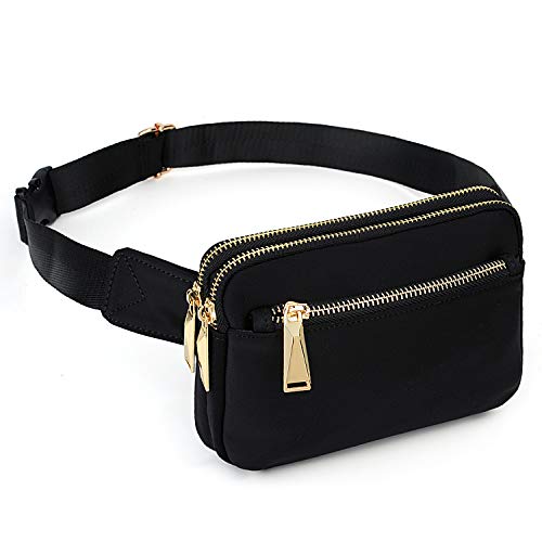 Riñoneras de Moda - UTO Riñonera Deportiva, Impermeable Viaje Cinturón, Bolso Bandolera Bolso de la Cintura, Peso Ligero Estupendo para Mujer Hombre Negro