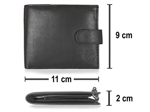 Roamlite Cartera de Hombre de Cuero - Billetera con Cadena Llavero de Cinturón de 43 cm - 4 Ranuras para Tarjetas de Crédito - Monedero con Cierre de Automático - con Caja RL506RFIDX