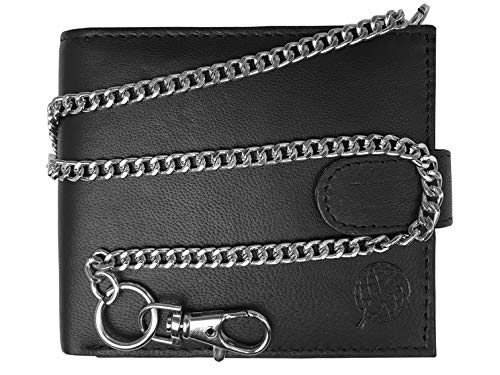 Roamlite Cartera de Hombre de Cuero - Billetera con Cadena Llavero de Cinturón de 43 cm - 4 Ranuras para Tarjetas de Crédito - Monedero con Cierre de Automático - con Caja RL506RFIDX