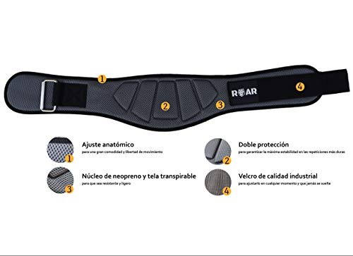 Roar® Cinturón musculación para Entrenamiento de Levantamiento de Peso Crossfit Powerlifting Halterofilia Pesas Gimnasio (Gris, M)