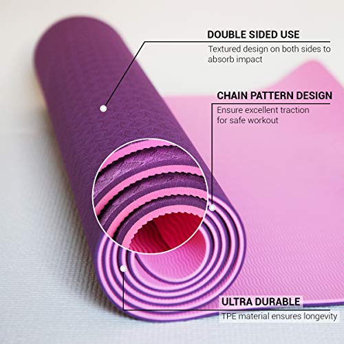 ROMIX Esterilla Yoga, Exercise Mat Eco-Friendly 6MM de Gruesor TPE con Bolsa de Transporte, Colchoneta de Yoga Antideslizante para Hombres, Mujeres, Hogar, Gimnasio, de Meditación Pilates (Púrpura)