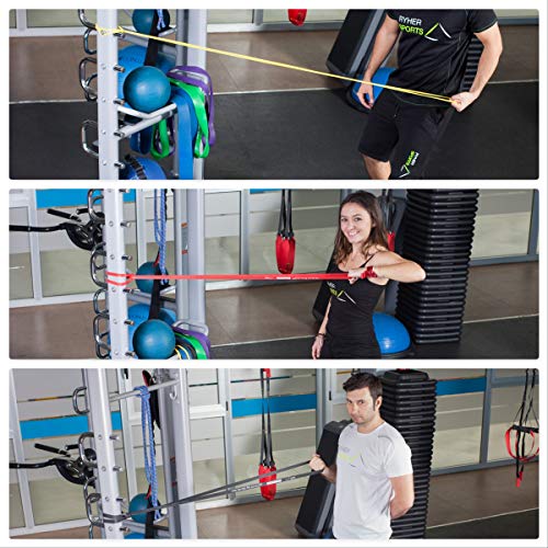 Ryher Banda Elástica de Resistencia para Dominadas - Banda de Ejercicios para Fitness, Crossfit, Asistente para Pull ups o Levantamiento de Pesas (Set de 3 Bandas - Amarilla, Roja y Negra)