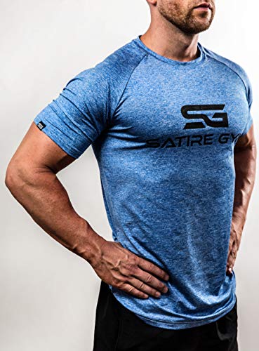 Satire Gym Camiseta de Fitness para Hombre - Ropa Deportiva Funcional - Adecuada para Workout, Entrenamiento - Slim fit (Azul Moteado, M)