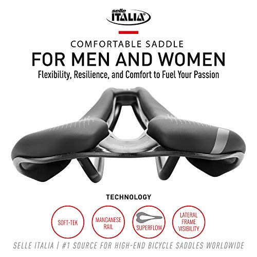 Selle Italia - Sillìn Bicicleta de Carretera SLR Boost TM Superflow, Rail Manganese Tubo Ø7, Sillìn Corto Road Perfomance Soft-tek, Comfort