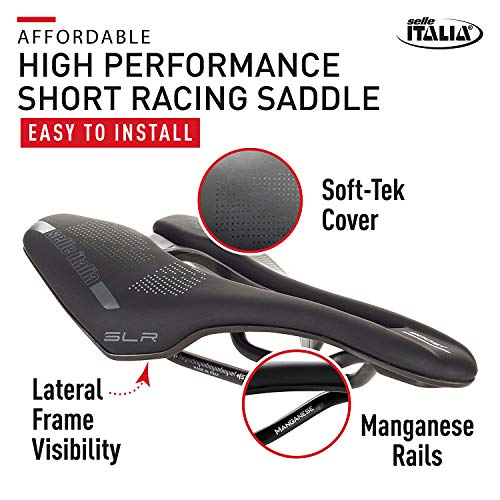 Selle Italia - Sillìn Bicicleta de Carretera SLR Boost TM Superflow, Rail Manganese Tubo Ø7, Sillìn Corto Road Perfomance Soft-tek, Comfort