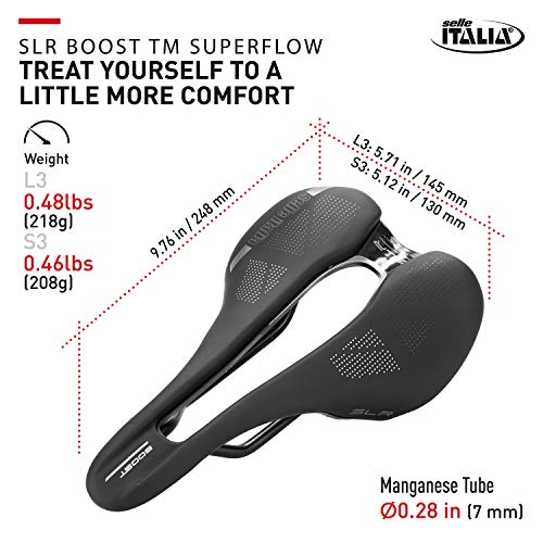 Selle Italia - Sillìn Bicicleta de Carretera SLR Boost TM Superflow, Rail Manganese Tubo Ø7, Sillìn Corto Road Perfomance Soft-tek, Comfort