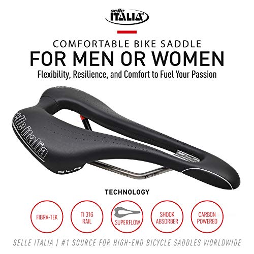 Selle Italia - Sillìn Bicicleta de Carretera SLR SuperFlow, Rail TI 316 Tubo Ø7, Sillìn Road Perfomance Fibra-tek Ligero, Comfort