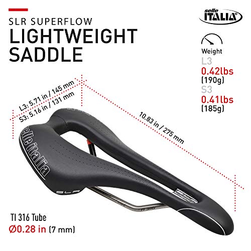 Selle Italia - Sillìn Bicicleta de Carretera SLR SuperFlow, Rail TI 316 Tubo Ø7, Sillìn Road Perfomance Fibra-tek Ligero, Comfort