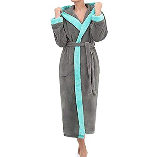 SHOBDW Albornoz Mujeres De Invierno De Manga Larga Sólido Súper Suave Mullido Felpa Franela Mantón SPA Gimnasio Albornoz Slee Toweling Ropa De Dormir Batas(Gris Oscuro,XL)