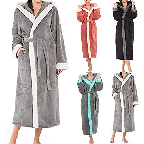 SHOBDW Albornoz Mujeres De Invierno De Manga Larga Sólido Súper Suave Mullido Felpa Franela Mantón SPA Gimnasio Albornoz Slee Toweling Ropa De Dormir Batas(Gris Oscuro,XL)