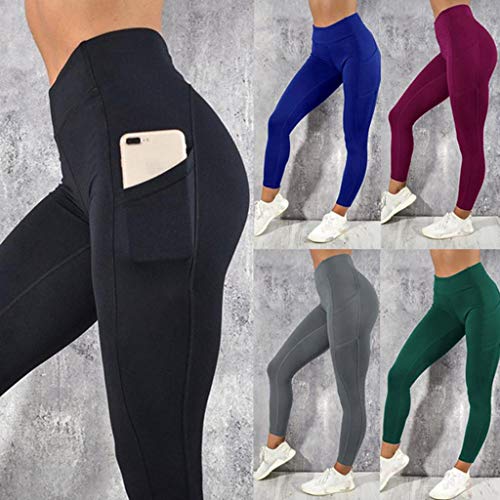 SHOBDW Pantalones Mujer Sólido Push Up Leggings Medias Cintura Alta Estiramiento Entrenamiento Fitness Deportes Gimnasio Pantalones Deportivos De Yoga con Bolsillo Oculto