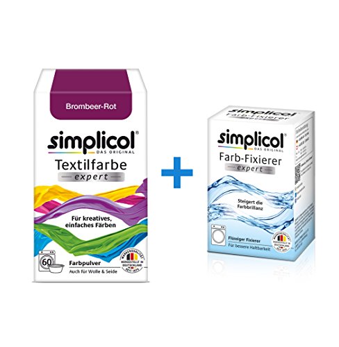 Simplicol Expert + fijador del Color Paquete de Kombi Fabric Dye: Tinte de Coloración para Textiles: Lavado a Mano o Lavadora - Blackberry Red Rojo