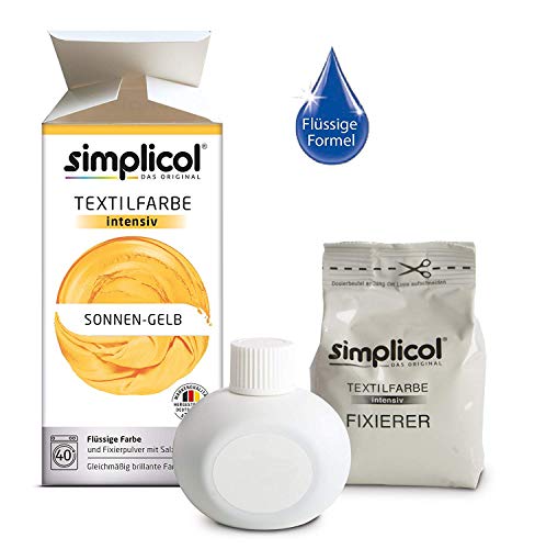 Simplicol Kit de Tinte Textile Dye Intensive Amarillo: Colorante para Teñir Ropa, Tejidos y Telas Lavadora, Contiene Fijador para Colorante Líquido, Anti Alérgeno, No Destiñe, Seguro para su Lavadora