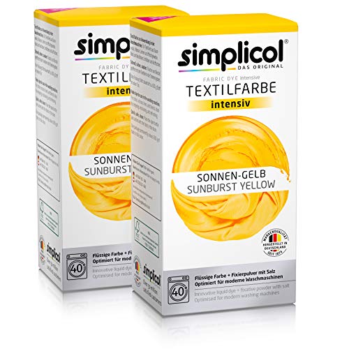 Simplicol Kit de Tinte Textile Dye Intensive Amarillo: Colorante para Teñir Ropa, Tejidos y Telas Lavadora, Contiene Fijador para Colorante Líquido, Anti Alérgeno, No Destiñe, Seguro para su Lavadora