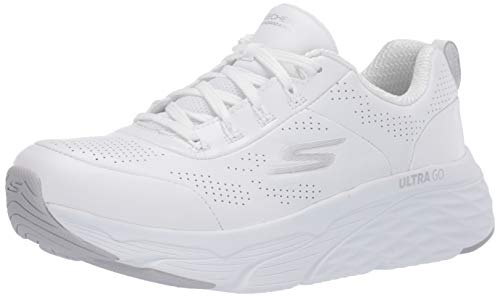 Skechers MAX Cushioning Elite-Step Up, Zapatillas para Mujer, Blanco (White Leather/Silver Trim WSL), 36 EU