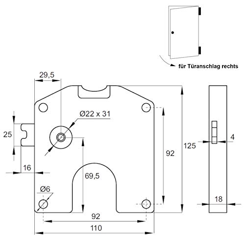 SO-TECH® Cerradura de Moneda 110 x 125 x 18 mm de Cierre por la Izquierda/para 1 € Cerradura de Depósito de Moneda