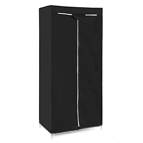 SONGMICS Armario de Tela, Armario Plegable con Barra de Colgar, Perchero Individual, Organizador de Bolsas, Juguetes, Zapatos, Sala, Dormitorio, 75 x 45 x 160 cm, Negro RYG83H