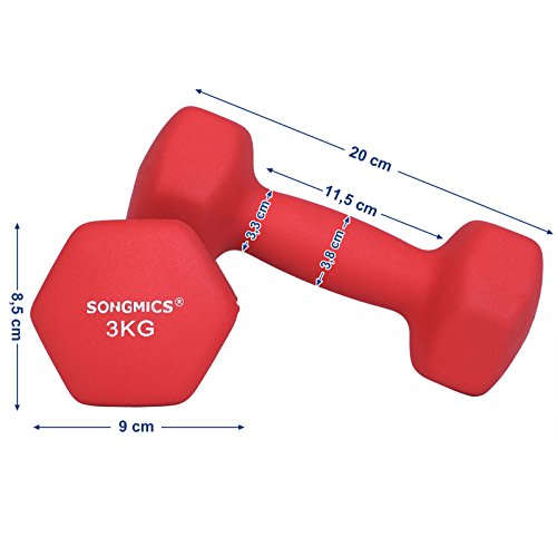 SONGMICS Juego de 2 Mancuernas para Gimnasio y Entrenamiento 2 x 3 kg SYL66RD