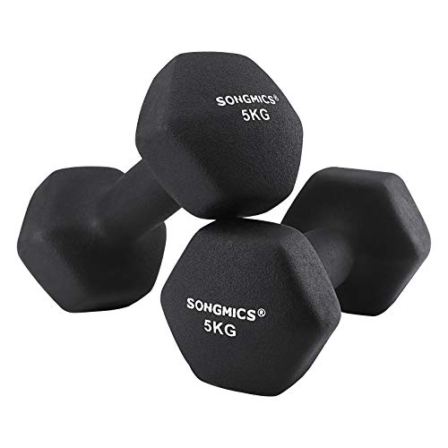 SONGMICS Juego de 2 Mancuernas para Gimnasio y Entrenamiento 2 x 5 kg SYL60BK