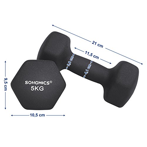 SONGMICS Juego de 2 Mancuernas para Gimnasio y Entrenamiento 2 x 5 kg SYL60BK