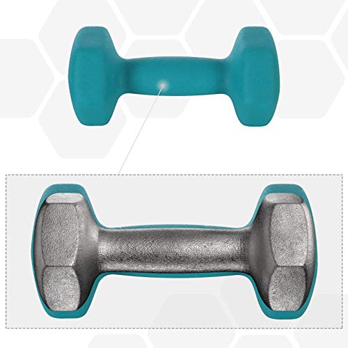 SONGMICS Juego de Mancuernas Hexagonales con Soporte - 2 x 1 kg, 2 x 2 kg, 2 x 3 kg, Verde Claro, Verde Agua, Gris, Neopreno con Acabado Mate, Pesas para Gimnasio en Casa SYL612GN