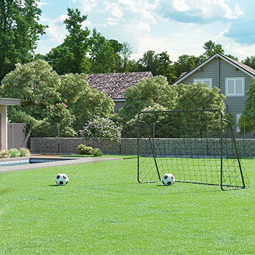 SONGMICS Portería de Fútbol para Niños, Red de fútbol, Montaje Rápido, para Jardín, Patio, Parque, Playa, Tubos de Hierro, Red de PE, Negro SZQ215BK