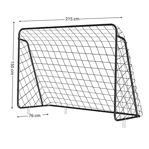 SONGMICS Portería de Fútbol para Niños, Red de fútbol, Montaje Rápido, para Jardín, Patio, Parque, Playa, Tubos de Hierro, Red de PE, Negro SZQ215BK