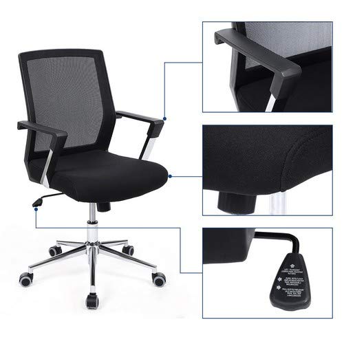 Songmics Silla giratoria de Oficina Silla de Escritorio de Malla Altura Ajustable Negro OBN83B