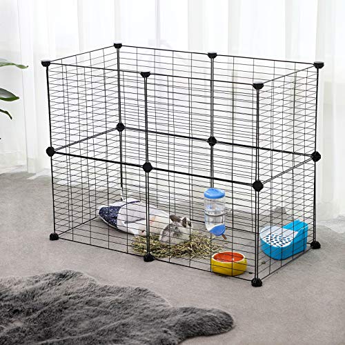 SONGMICS Valla para Pequeños Animales, Jaula de Malla Metálica Ajustable, Valla para Pequeños Animales, Recinto Flexible, Martillo de Goma Incluido, Montaje DIY, 143 x 73 x 46 cm, Negro LPI01H