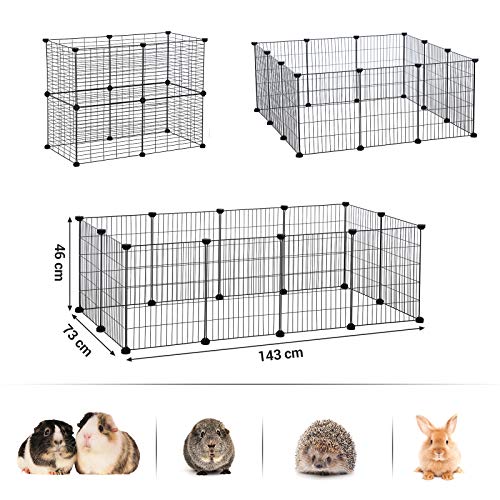 SONGMICS Valla para Pequeños Animales, Jaula de Malla Metálica Ajustable, Valla para Pequeños Animales, Recinto Flexible, Martillo de Goma Incluido, Montaje DIY, 143 x 73 x 46 cm, Negro LPI01H