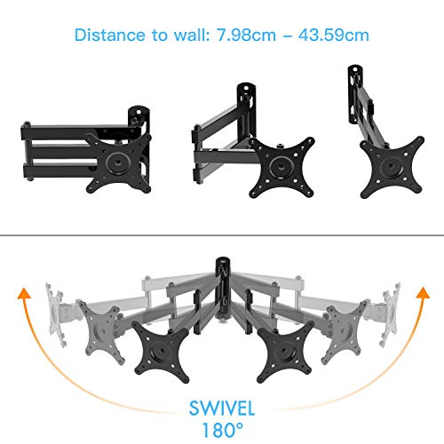 Soporte Universal de Pared para TV Giratorio, inclinable y rotatorio - Se Adapta a los televisores de Pantalla Plana LCD/LED de 10-35" - Extiende 43.59cm - Soporta hasta 20kg - MAX VESA 100X100mm