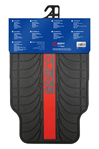 SPC SPC1913RS Juego de Alfombra Goma Color Franja Logo SPARCO Universal, Rojo/Negro, Set de 4