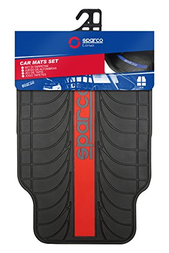 SPC SPC1913RS Juego de Alfombra Goma Color Franja Logo SPARCO Universal, Rojo/Negro, Set de 4