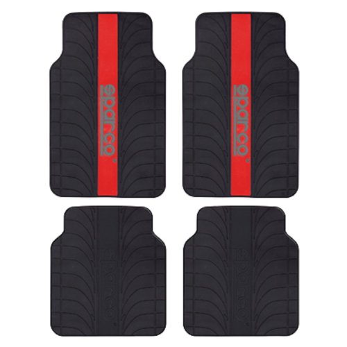 SPC SPC1913RS Juego de Alfombra Goma Color Franja Logo SPARCO Universal, Rojo/Negro, Set de 4