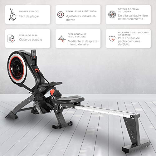 SportPlus Máquina de Remo Fitness para Uso Interior – Incluye Receptor de Ritmo Cardíaco de 5 kHz en de Remo – Máquina de Remo Plegable – Máx. Peso Usuario 150 Kg