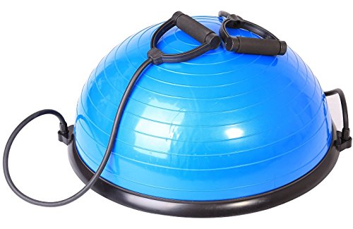 SportPlus SP-GB-001 Semiesfera de Equilibrio con Correas de Resistencia – Balance Trainer Fitball – Media Bola Fitness Pilates, Azul, 62x25cm (ØxA)