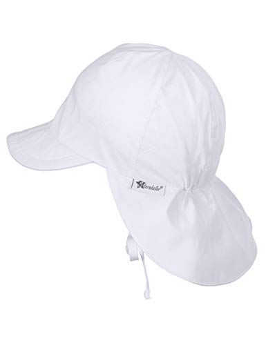 Sterntaler Gorro con visera y protector de cuello, Con cintas, Edad: 2-4 años, Tamaño: 53, Blanco