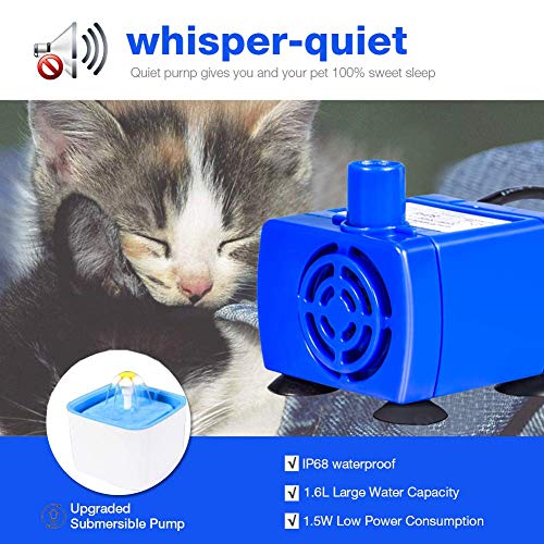 Submersible Water Pump, Replacement Pump for Flower Cat Fountain, Ultra Quiet Pet Aquarium Water Pump, 12V Electric Water Pump, 1.6L Pet Water Fountain of Low Power Consumption, 1.8m Long Cable, Blue