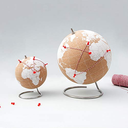 SUCK UK Blanco Globo Terráqueo Pequeño | Bola del Mundo De Corcho Diseño Decoración del Hogar, Madera, Small