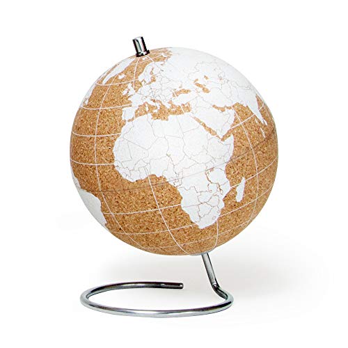 SUCK UK Blanco Globo Terráqueo Pequeño | Bola del Mundo De Corcho Diseño Decoración del Hogar, Madera, Small