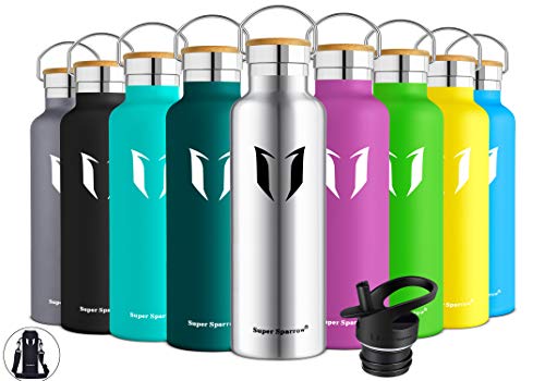 Super Sparrow Botella de Agua aislada al vacío de Acero Inoxidable, diseño de Pared Doble, Boca estándar - 750ml - Eco Friendly & BPA Gratis - para Correr, Gimnasio, Yoga, Ciclismo