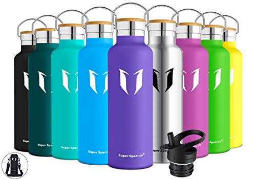 Super Sparrow Botella de Agua aislada al vacío de Acero Inoxidable, diseño de Pared Doble, Boca estándar - 750ml - Eco Friendly & BPA Gratis - para Correr, Gimnasio, Yoga, Ciclismo