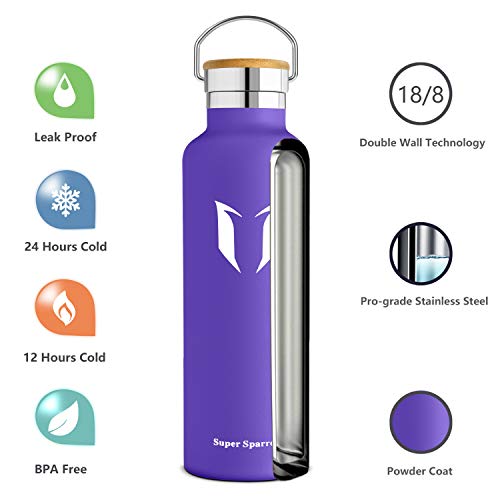 Super Sparrow Botella de Agua aislada al vacío de Acero Inoxidable, diseño de Pared Doble, Boca estándar - 750ml - Eco Friendly & BPA Gratis - para Correr, Gimnasio, Yoga, Ciclismo